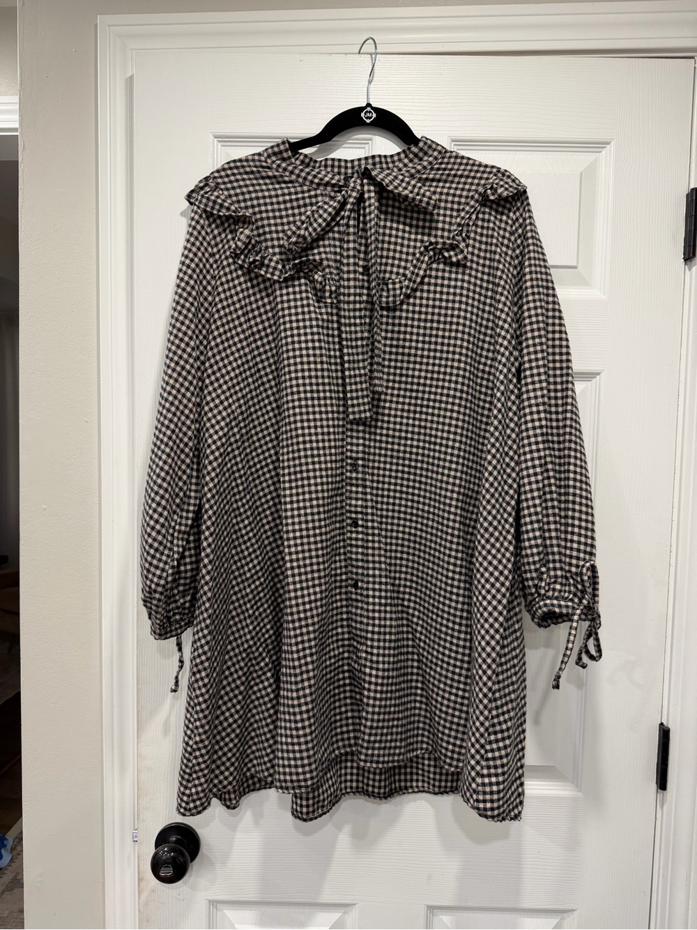 Boohoo Black & Cream Gingham Ruffle Tunic